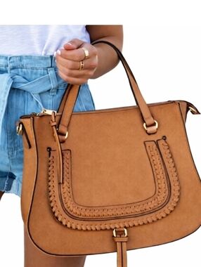 Sole/Society Tan Women's Crossbody with Braided Accent 11x8